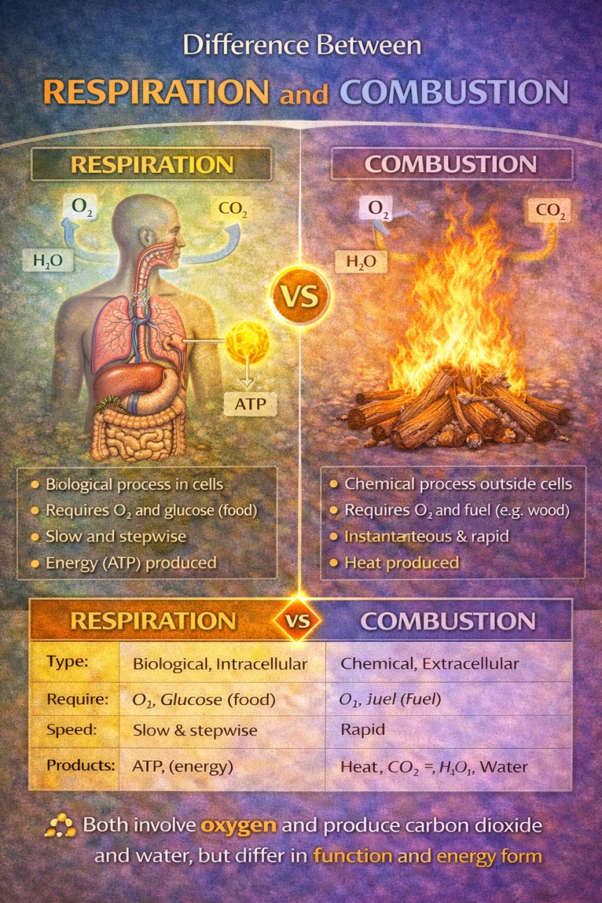 Difference Between Respiration and Combustion in Biology