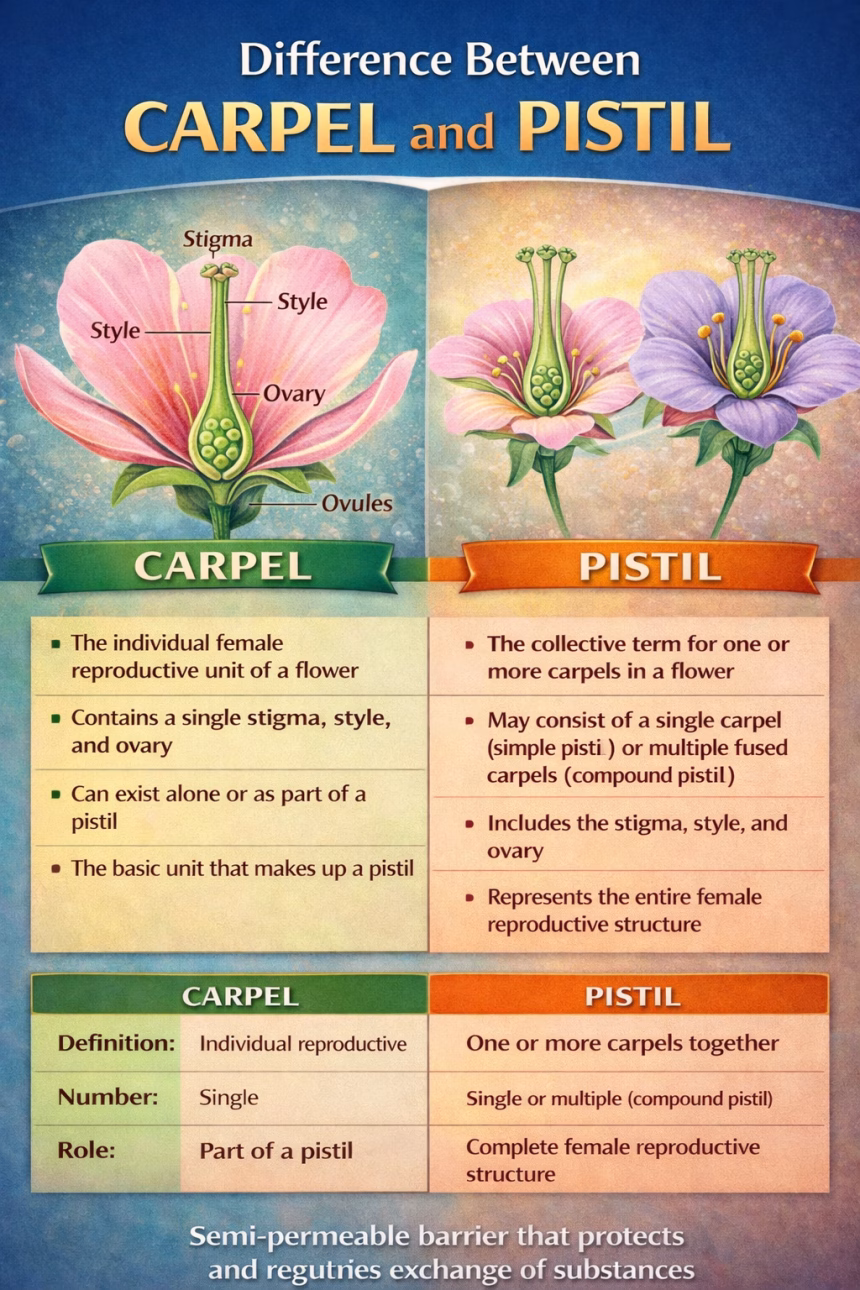 Difference between Carpel and Pistil