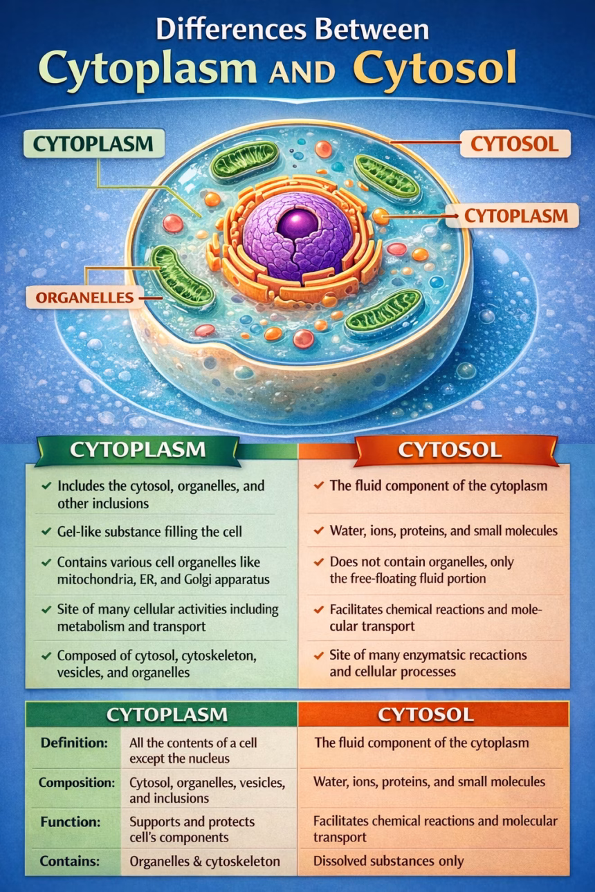 Differences Between Cytoplasm and Cytosol Explained