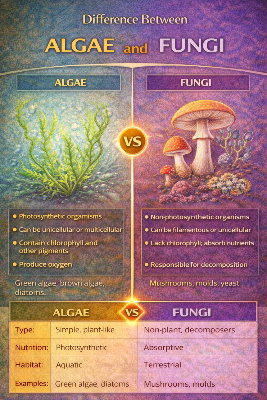 Difference Between Algae and Fungi with Examples