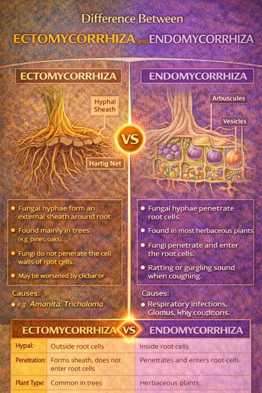 Difference Between Ectomycorrhiza and Endomycorrhiza