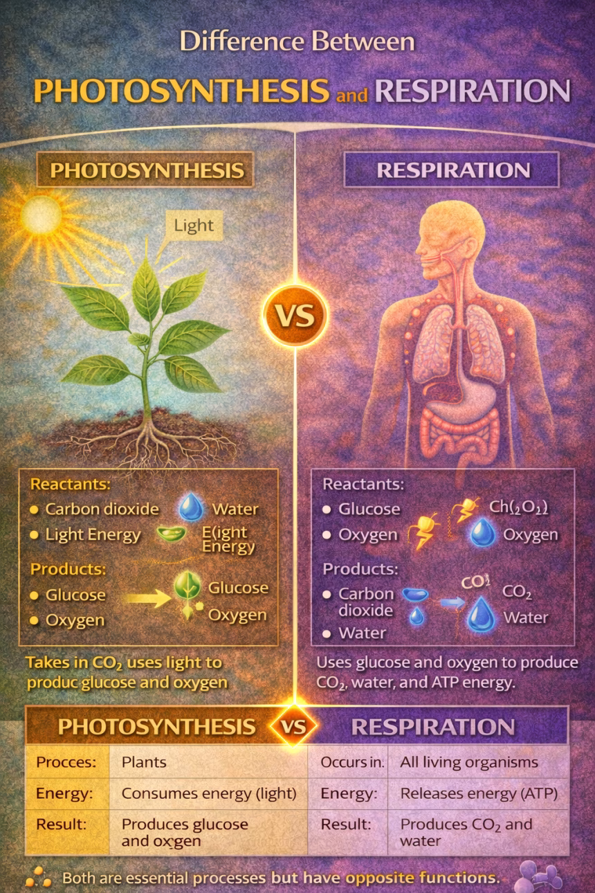 Difference Between Photosynthesis and Respiration in Biology