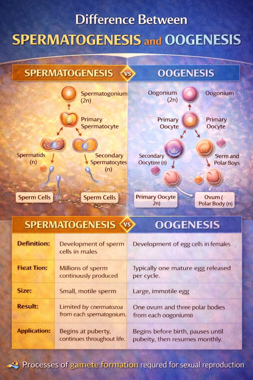 Difference Between Spermatogenesis and Oogenesis