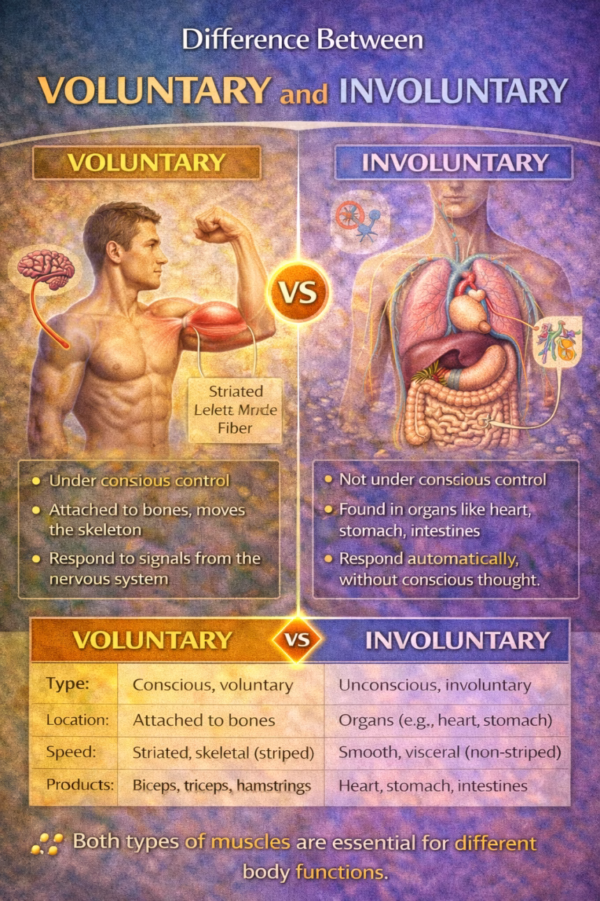 Difference Between Voluntary and Involuntary Muscles